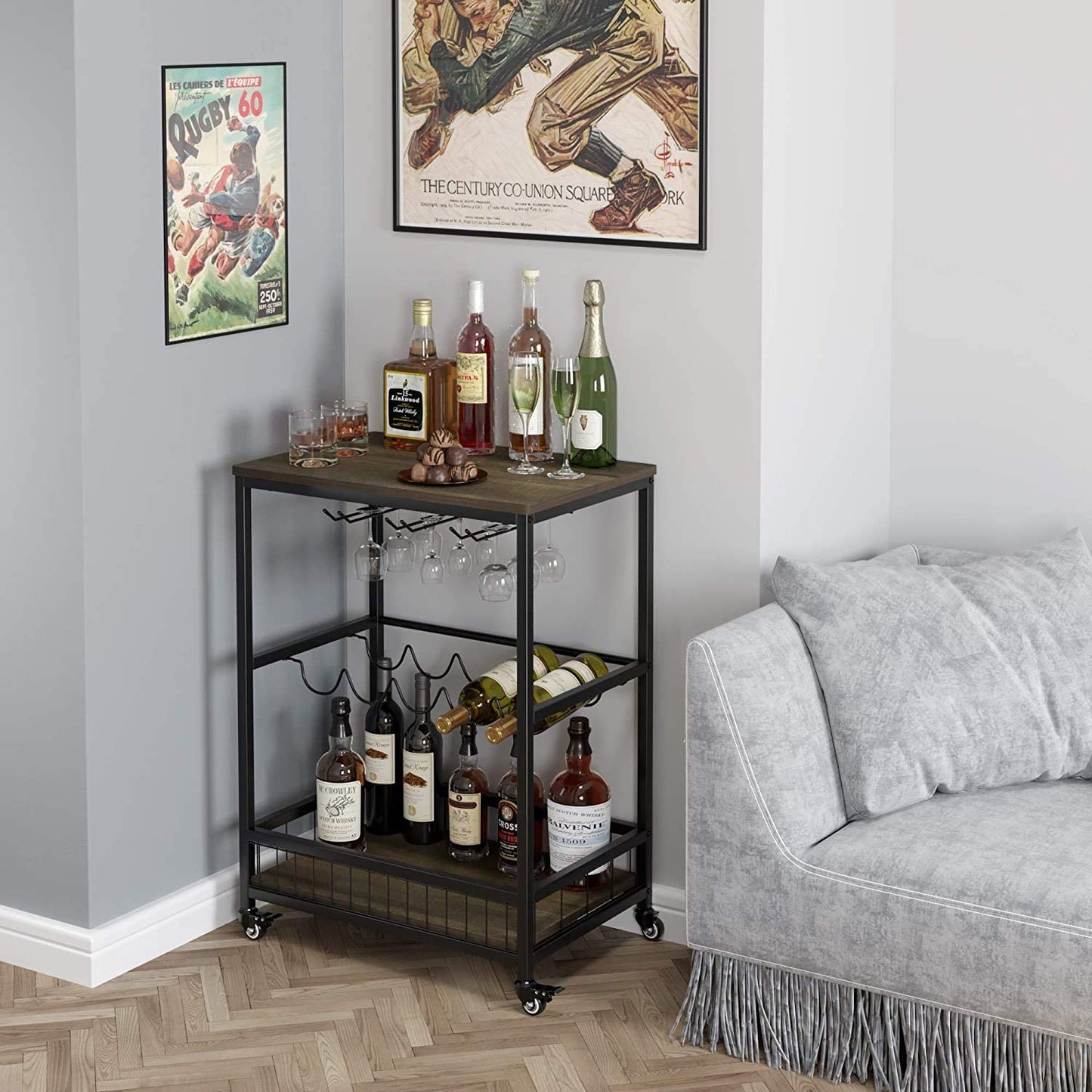 Kitchen Serving Trolley Cart with  Wine Rack