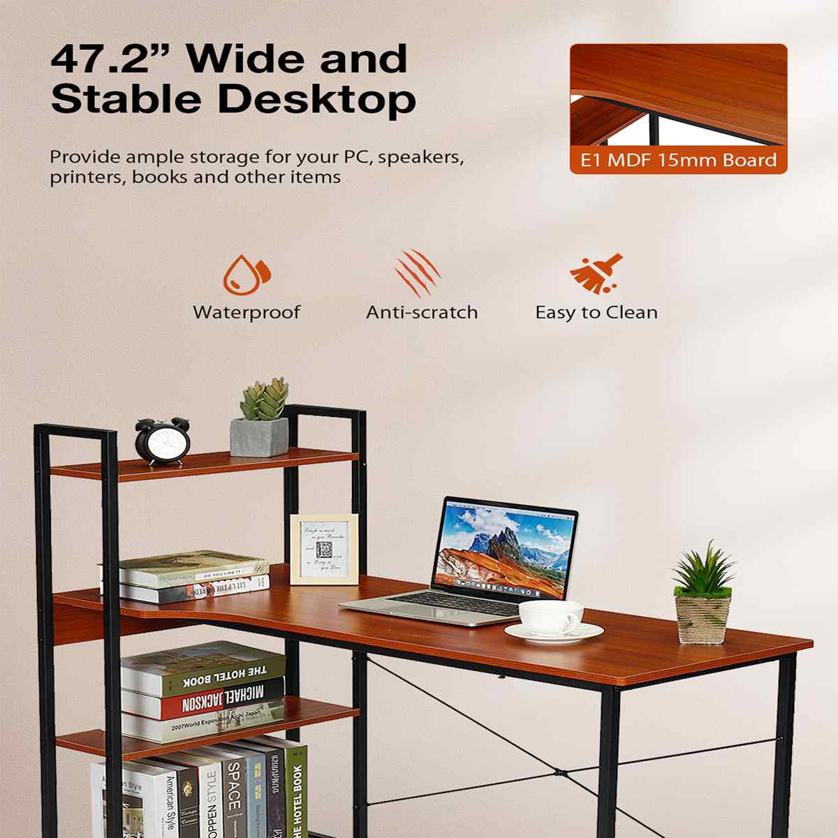 Modern Desks with 4 Tiers Bookshelf