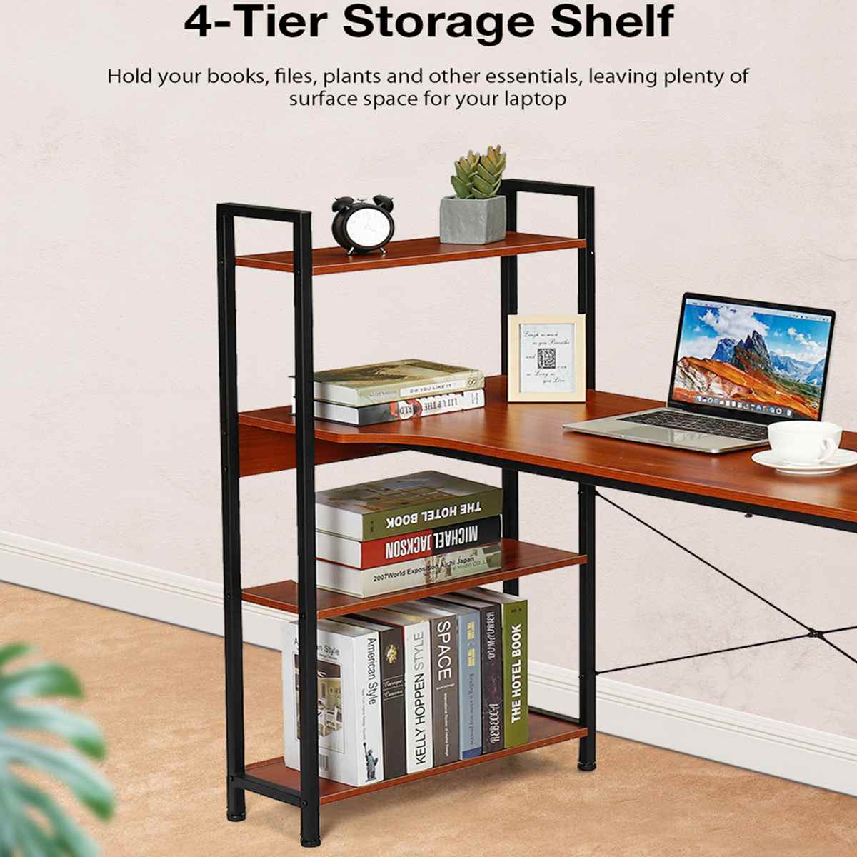 Modern Desks with 4 Tiers Bookshelf