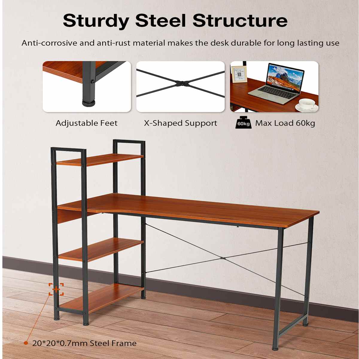 Modern Desks with 4 Tiers Bookshelf