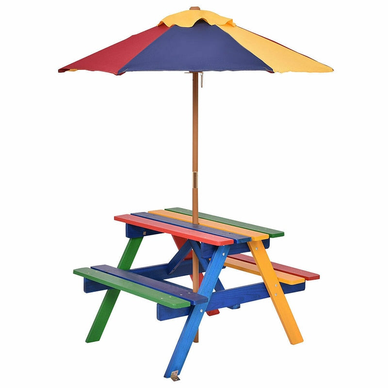 Kids Colorful Picnic Table with Umbrella