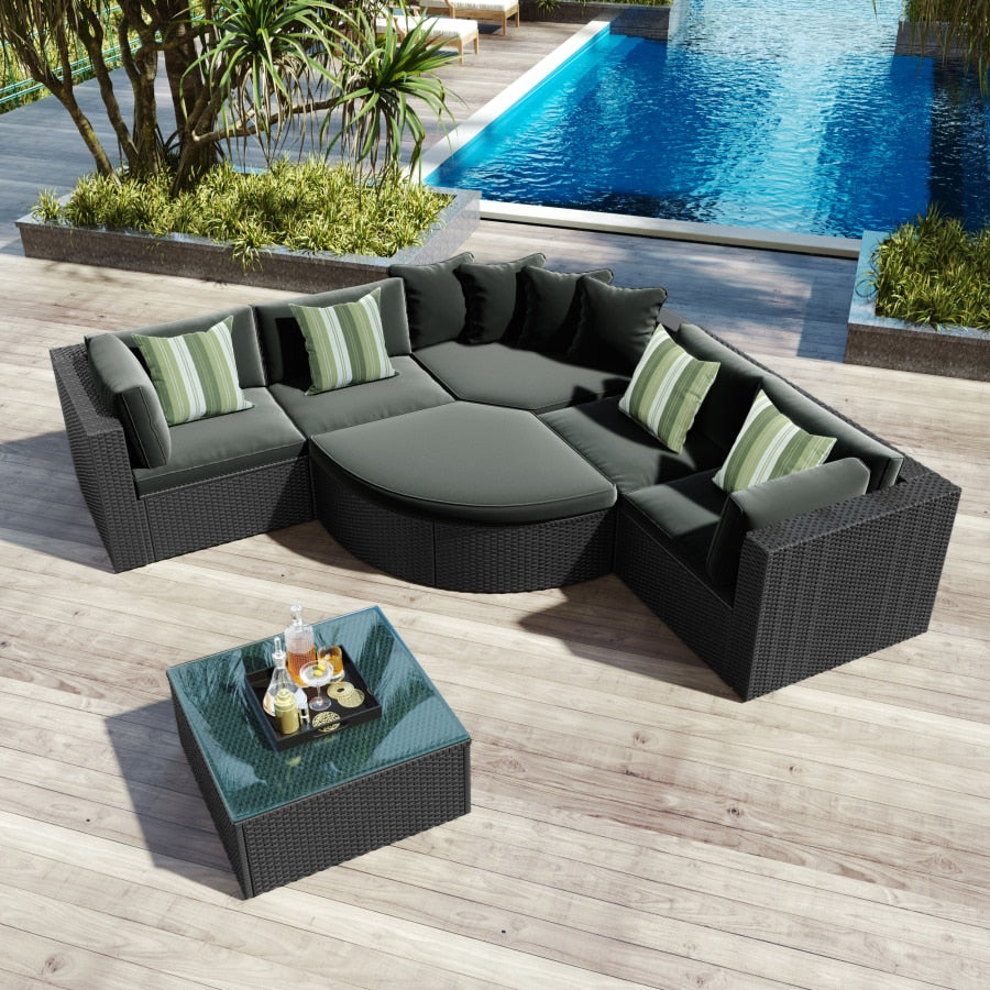 7-piece Outdoor Wicker Sofa Set w/pillows