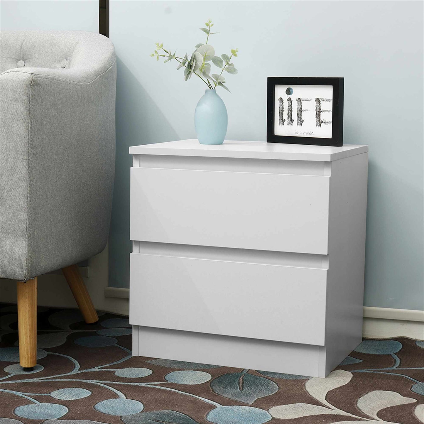 2 Drawer Nightstand for Bedroom w/Drawers