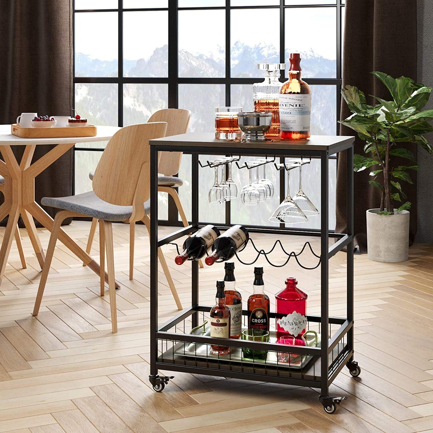 Kitchen Serving Trolley Cart with  Wine Rack