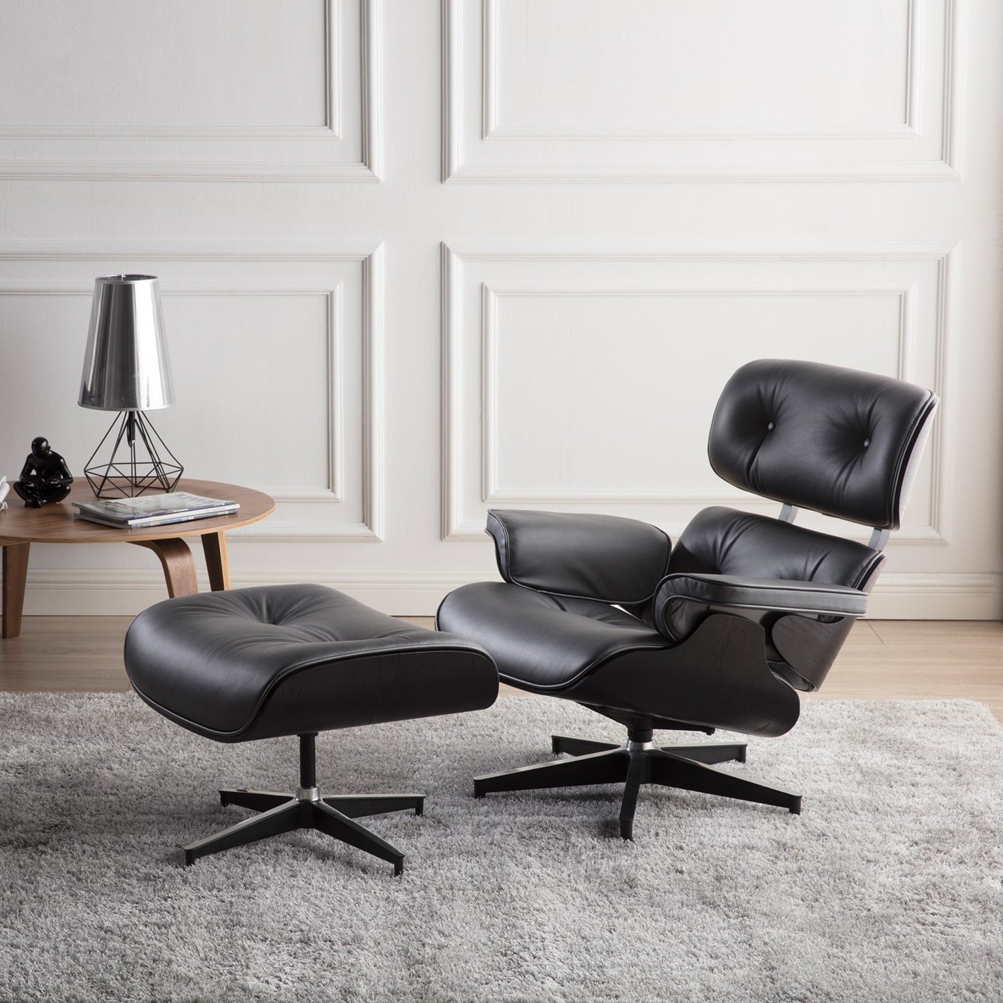 Lounge Swivel Chair with Ottoman Leather Recliner