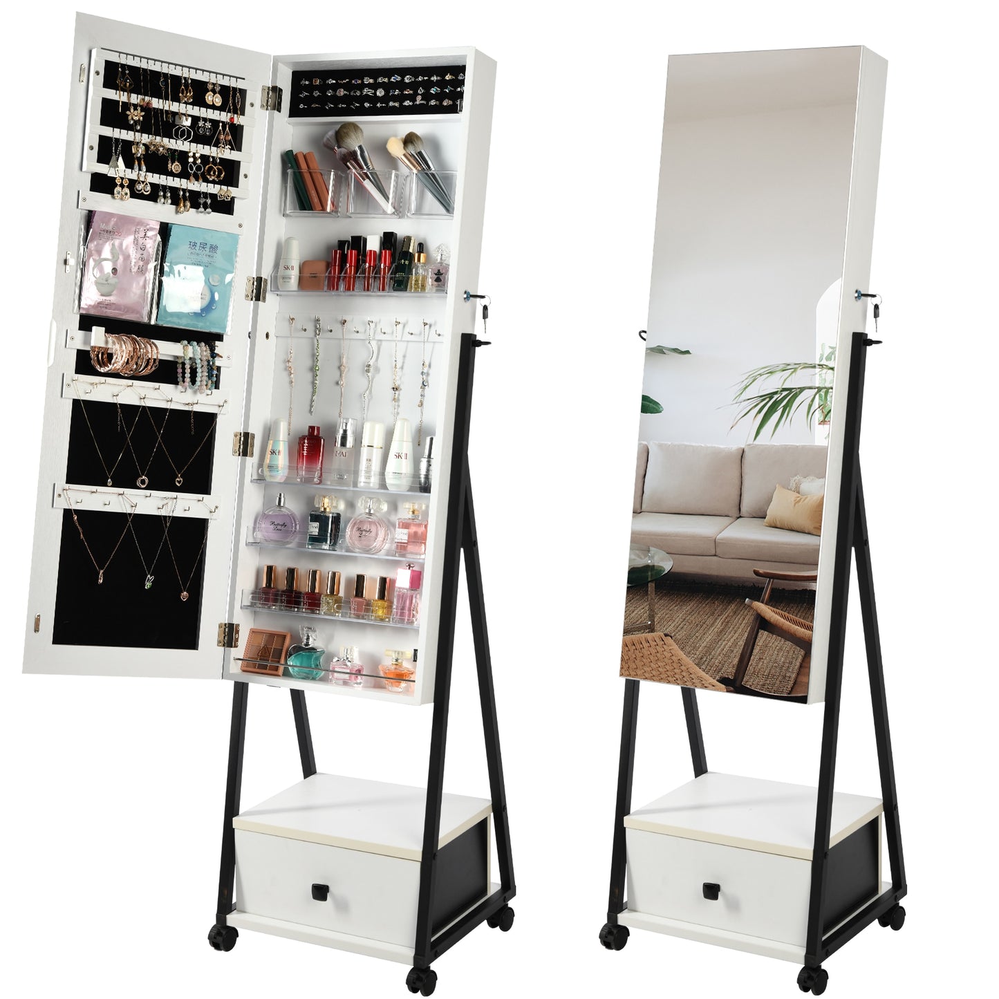 Full Length Mirrored Jewelry Cabinet