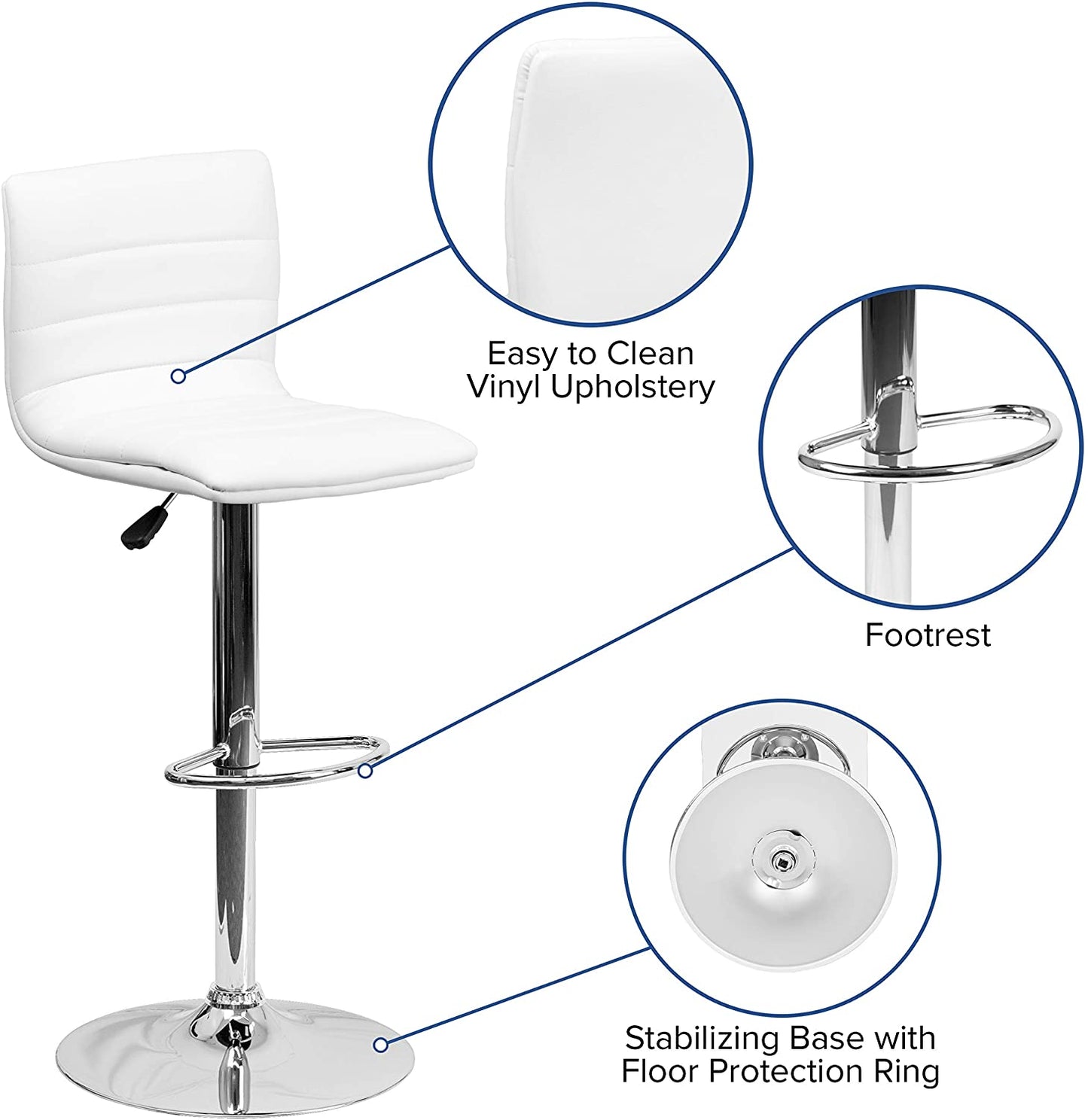 Modern White Vinyl Adjustable Bar Stool w/Swivel