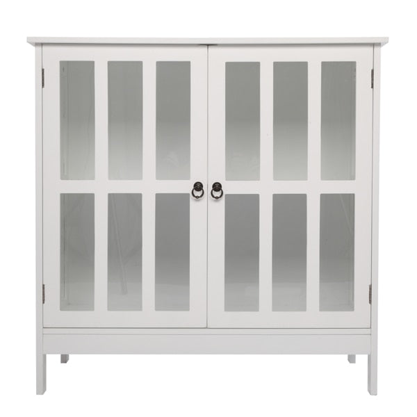 White Double Door Cabinet Storage w/Decorated Doors