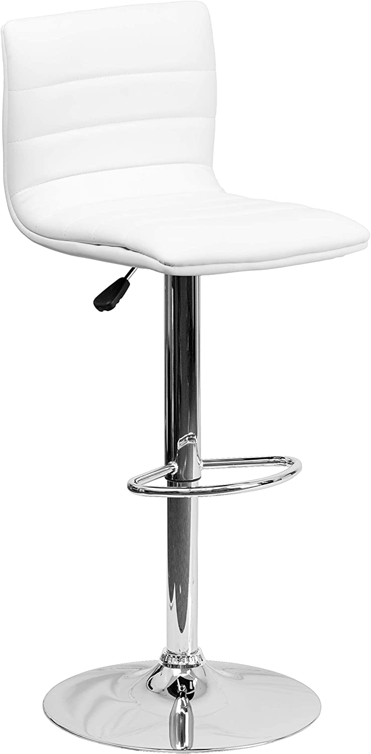 Modern White Vinyl Adjustable Bar Stool w/Swivel