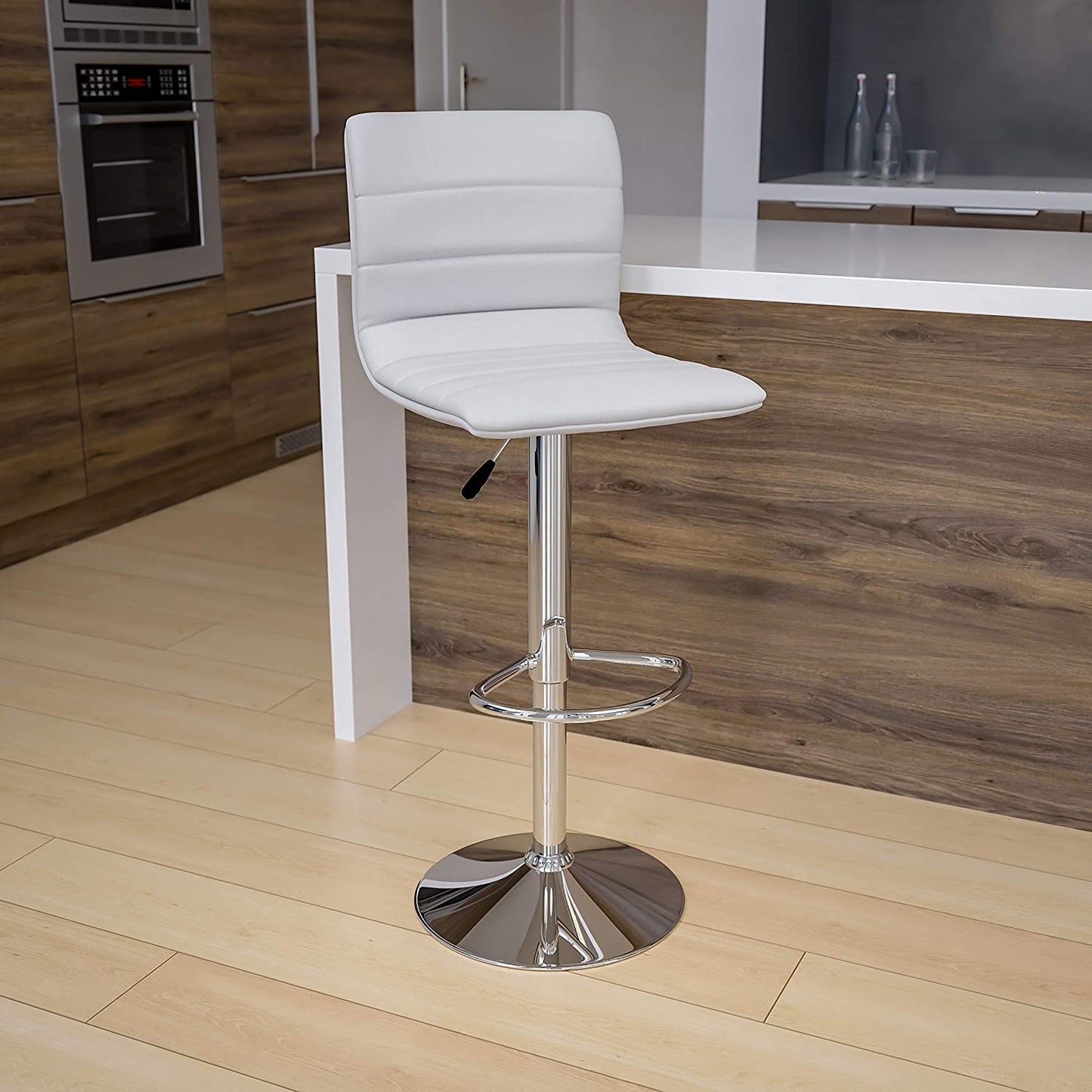 Modern White Vinyl Adjustable Bar Stool w/Swivel