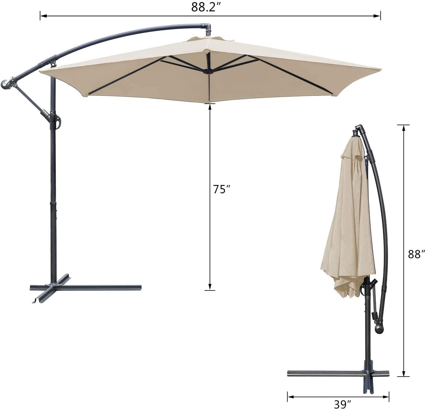 10ft Outdoor Umbrella with Crank and Cross Base