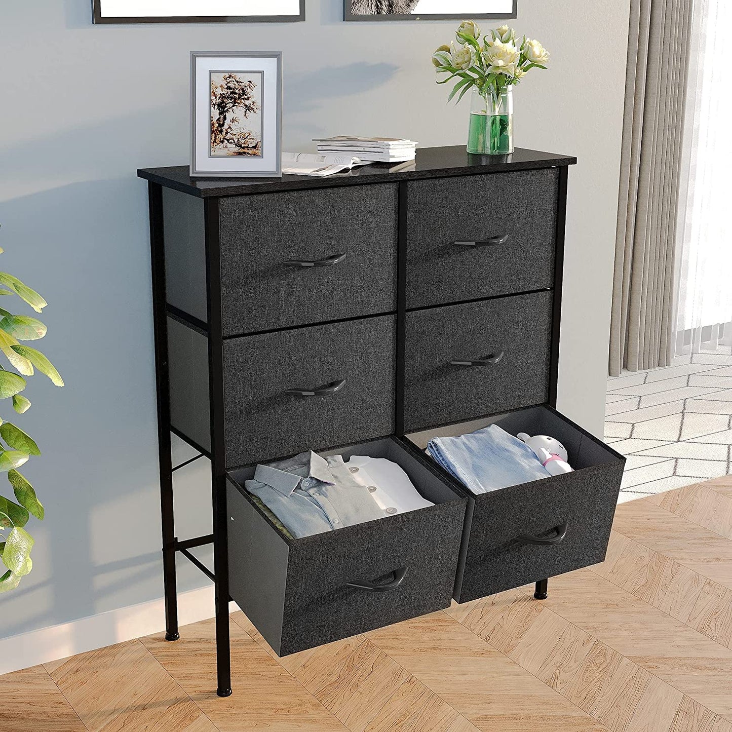 Dresser With 6 Drawers Fabric Storage Tower