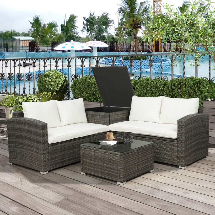 4PCS Outdoor Cushioned Rattan Wicker Set