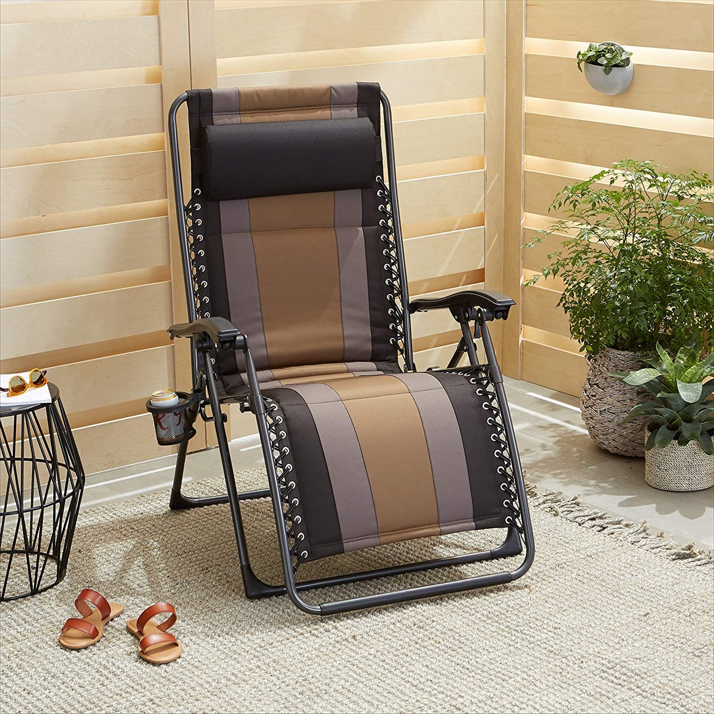 Outdoor Padded Adjustable Reclining Lounge Chair w/Pillow