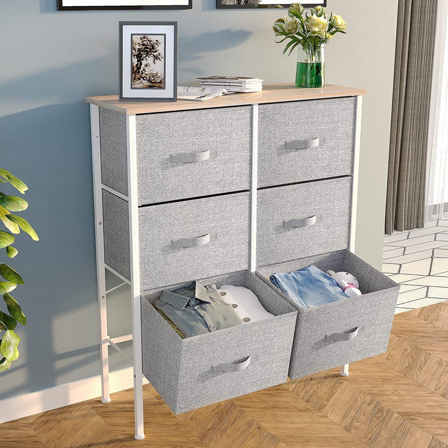 Dresser With 6 Drawers Fabric Storage Tower