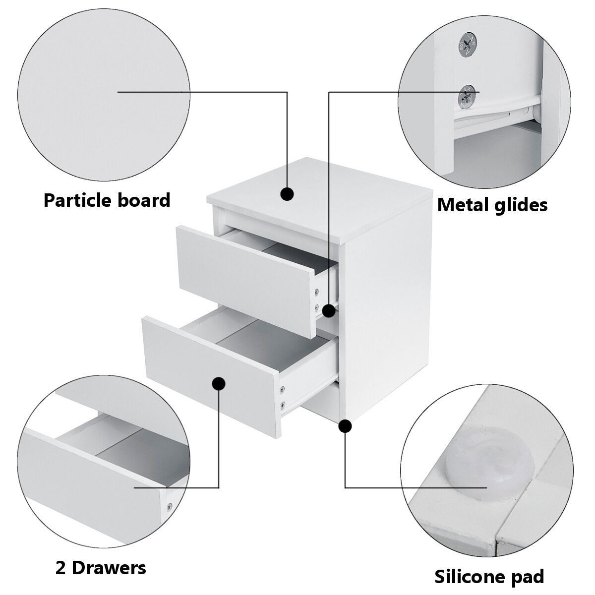 2 Drawer Nightstand for Bedroom w/Drawers