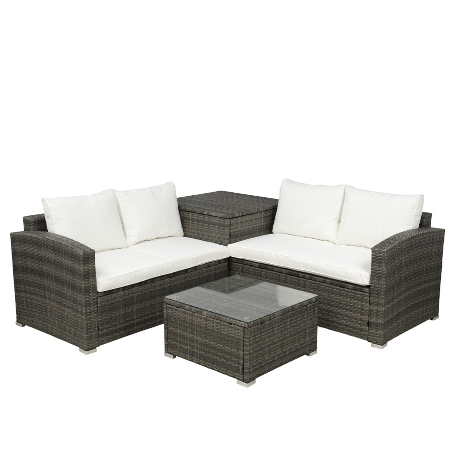 4PCS Outdoor Cushioned Rattan Wicker Set