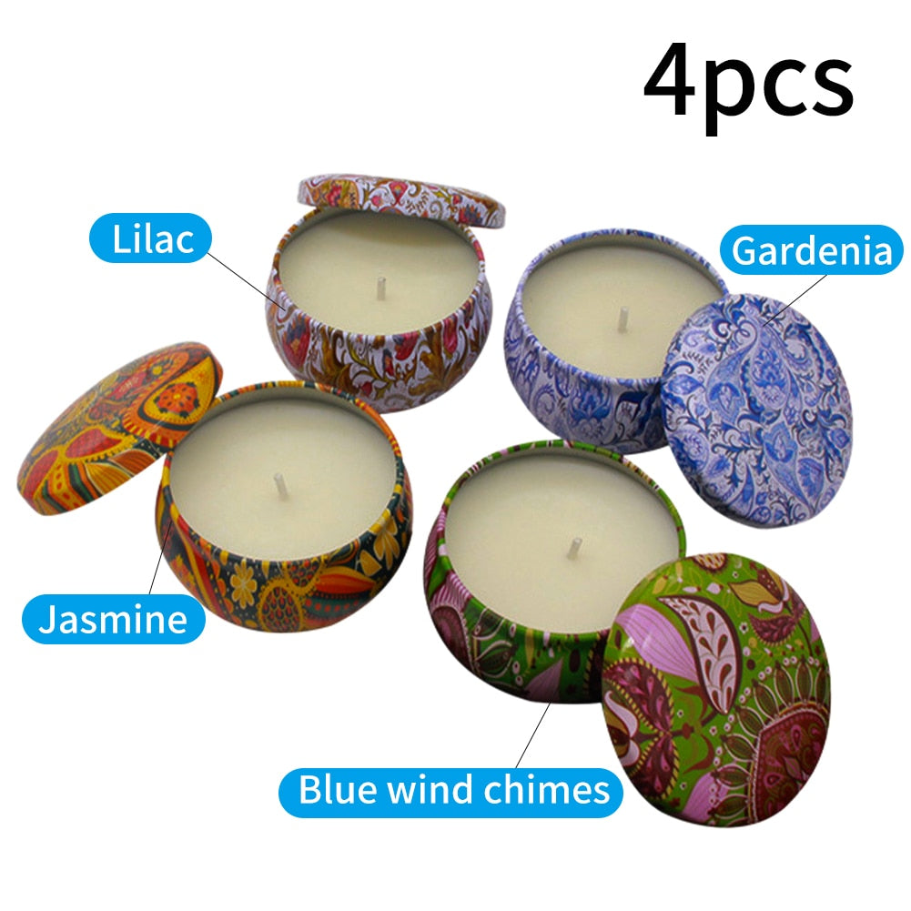 4pcs Essential Oils Tin Can Scented Candles