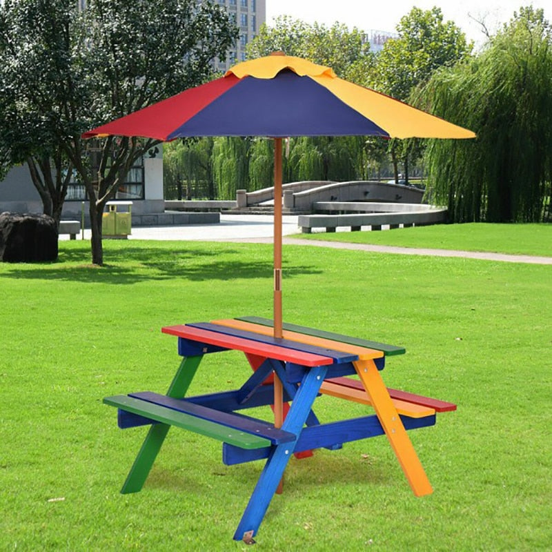 Kids Colorful Picnic Table with Umbrella