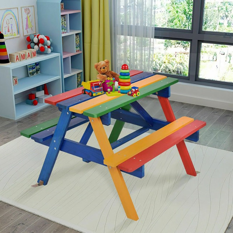 Kids Colorful Picnic Table with Umbrella