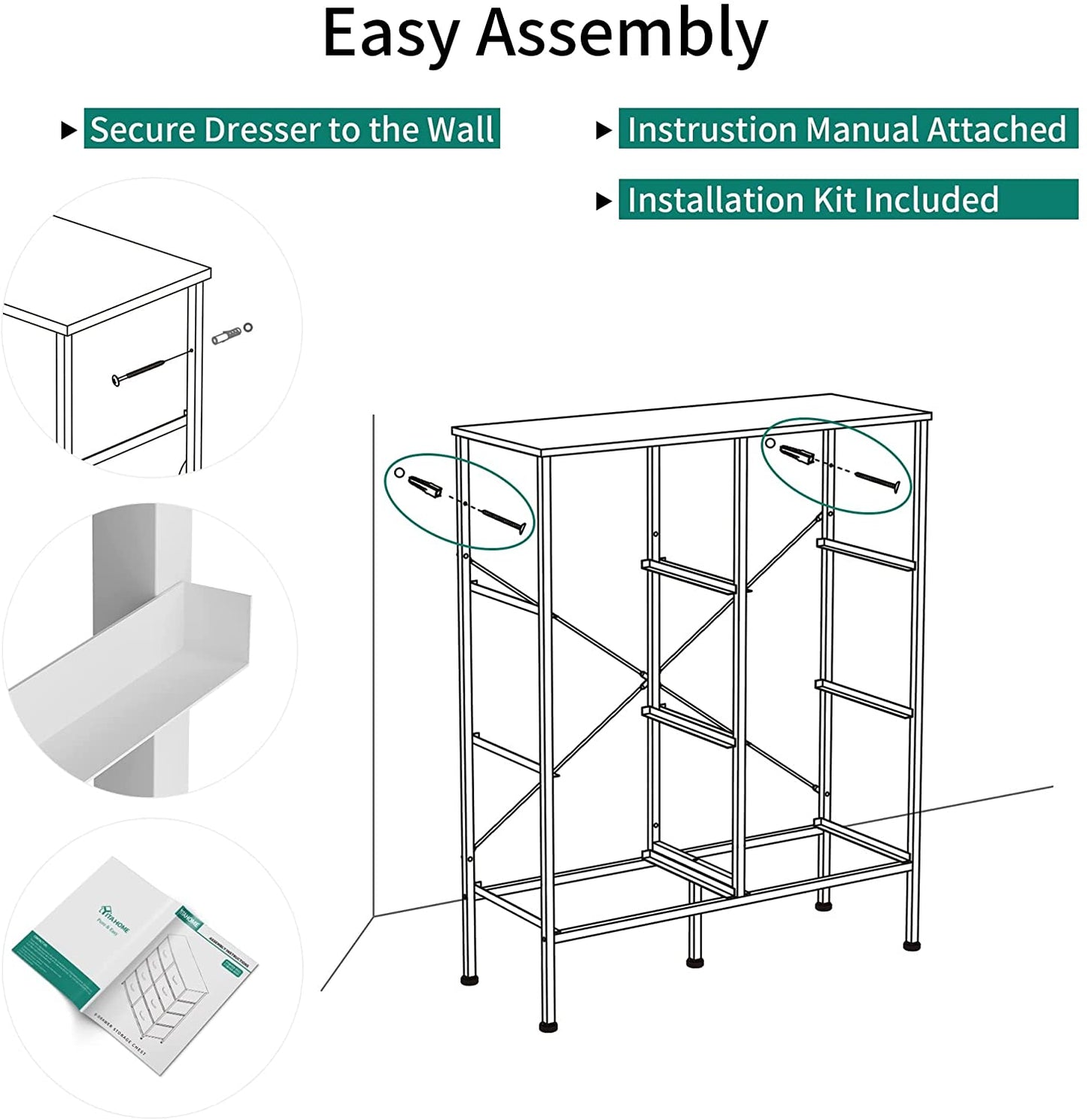 Dresser With 6 Drawers Fabric Storage Tower