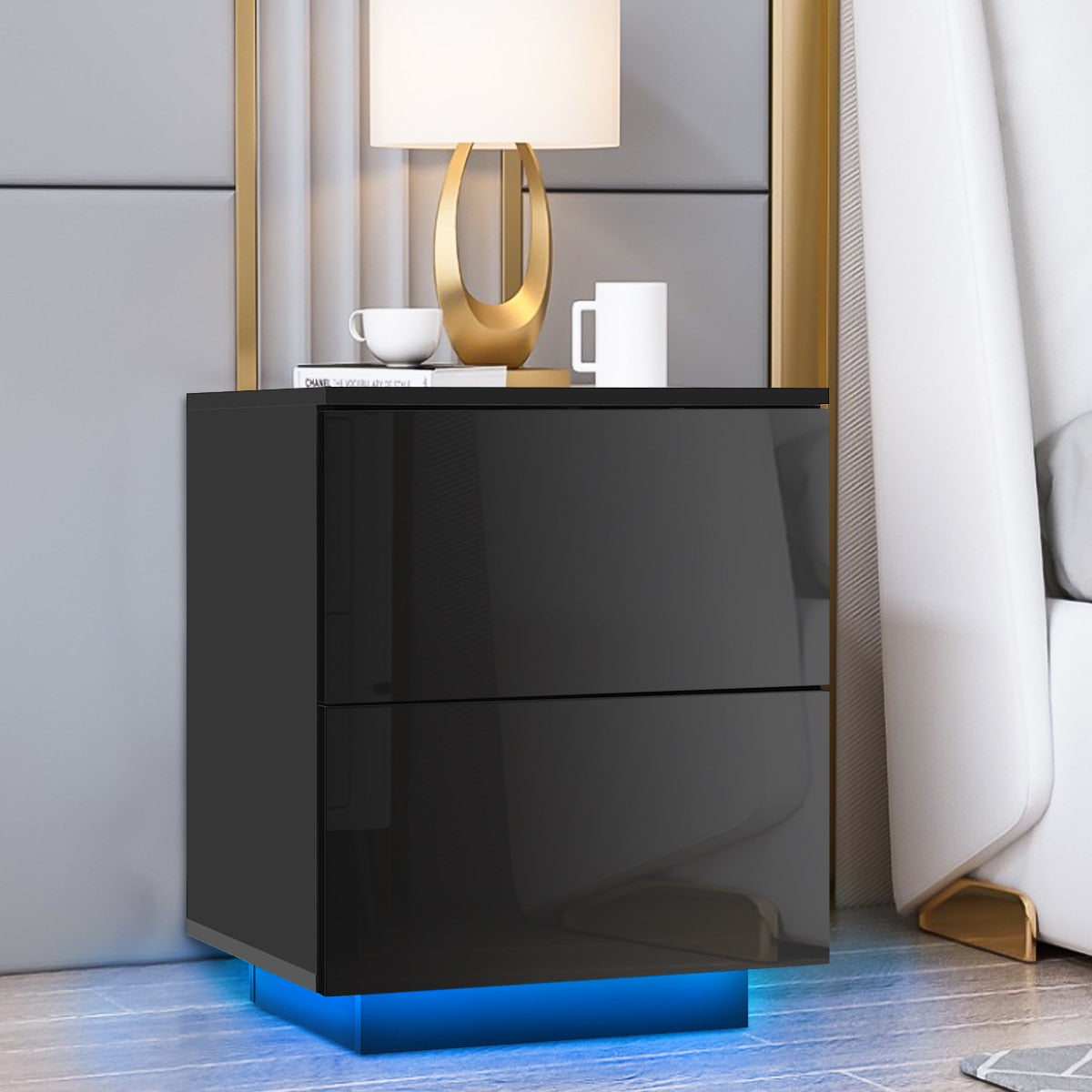 Modern LED Nightstand With 2 Drawers