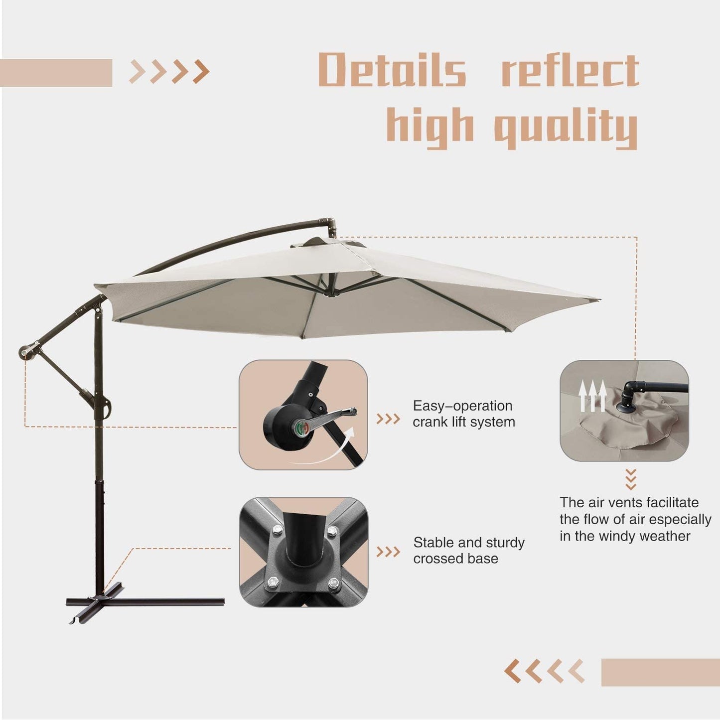 10ft Outdoor Umbrella with Crank and Cross Base