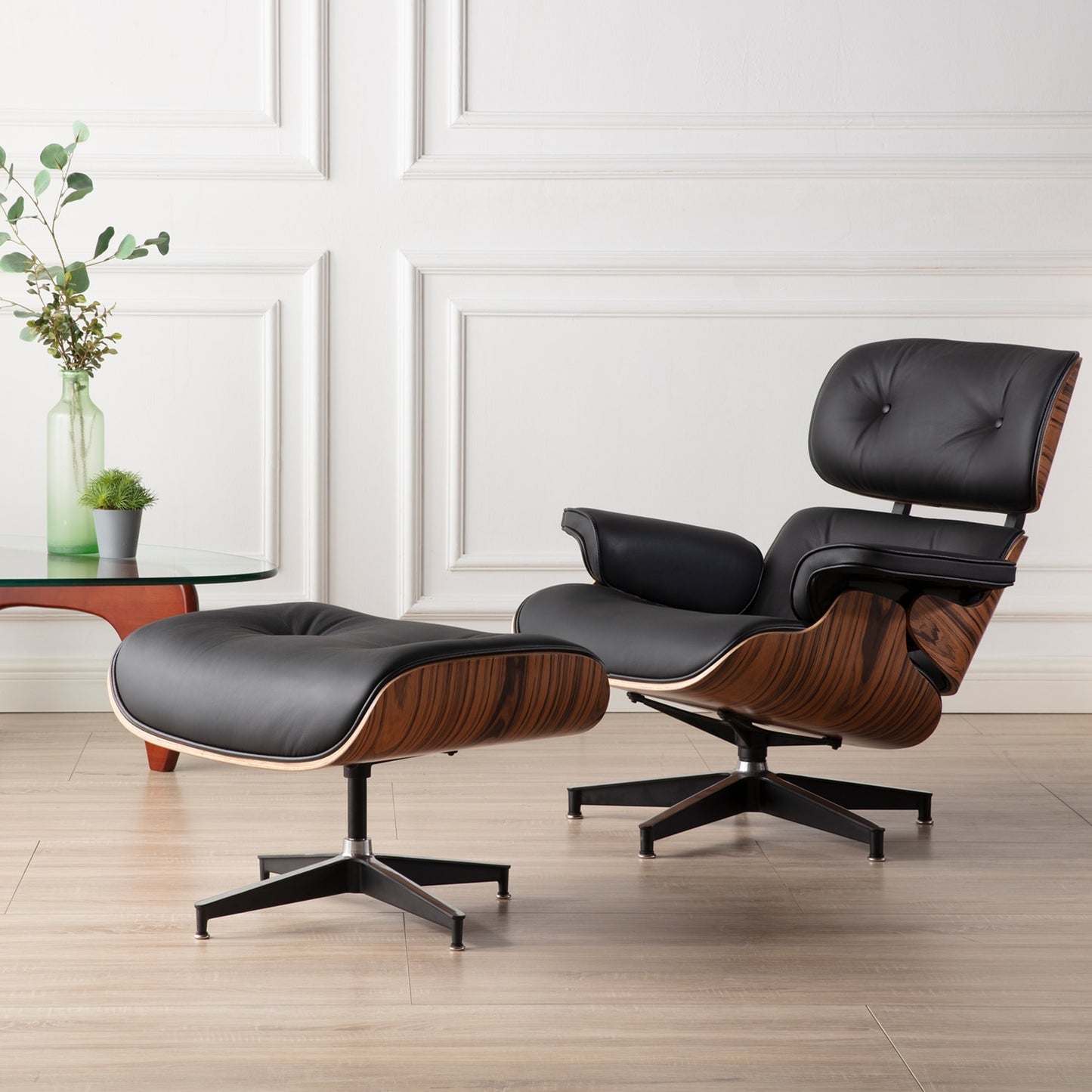 Lounge Swivel Chair with Ottoman Leather Recliner