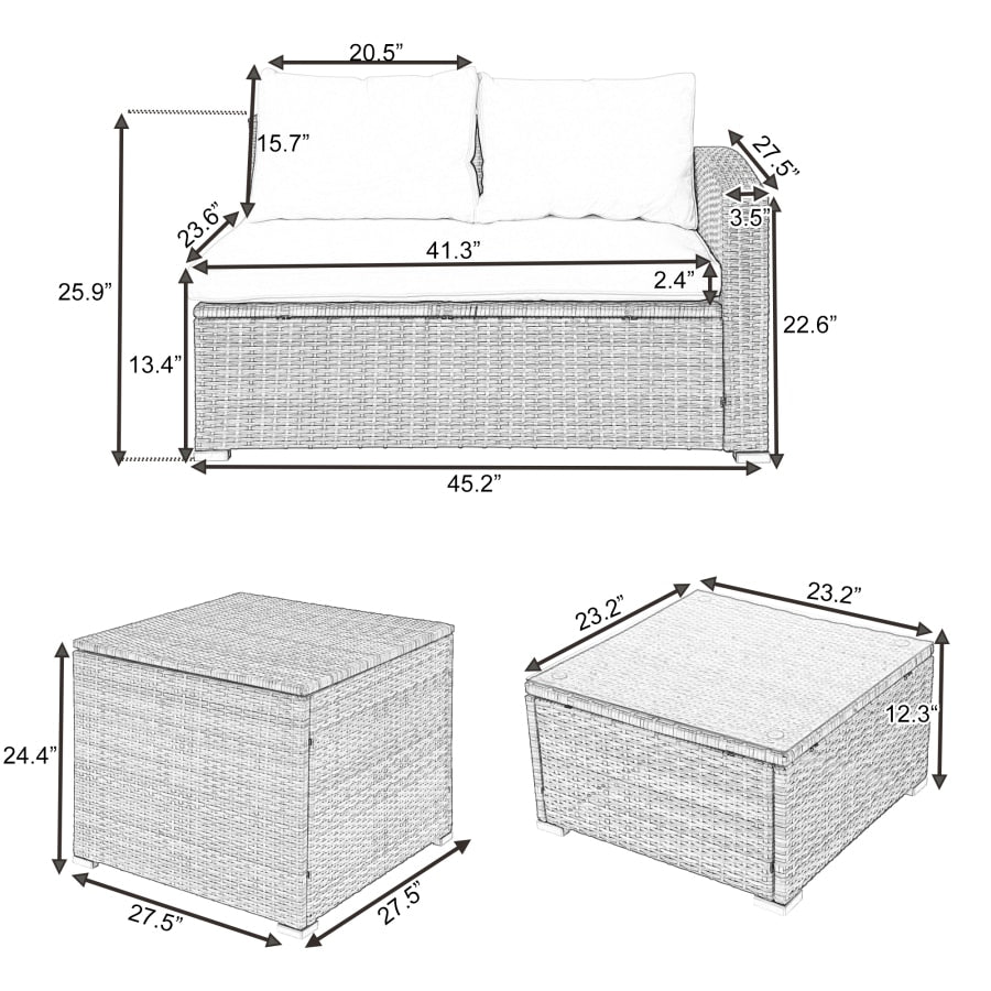 4PCS Outdoor Cushioned Rattan Wicker Set