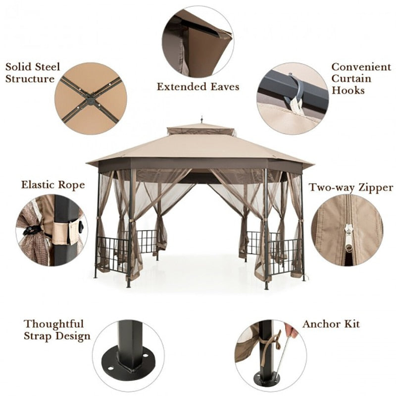 Octagonal Patio Gazebo Tent with Net