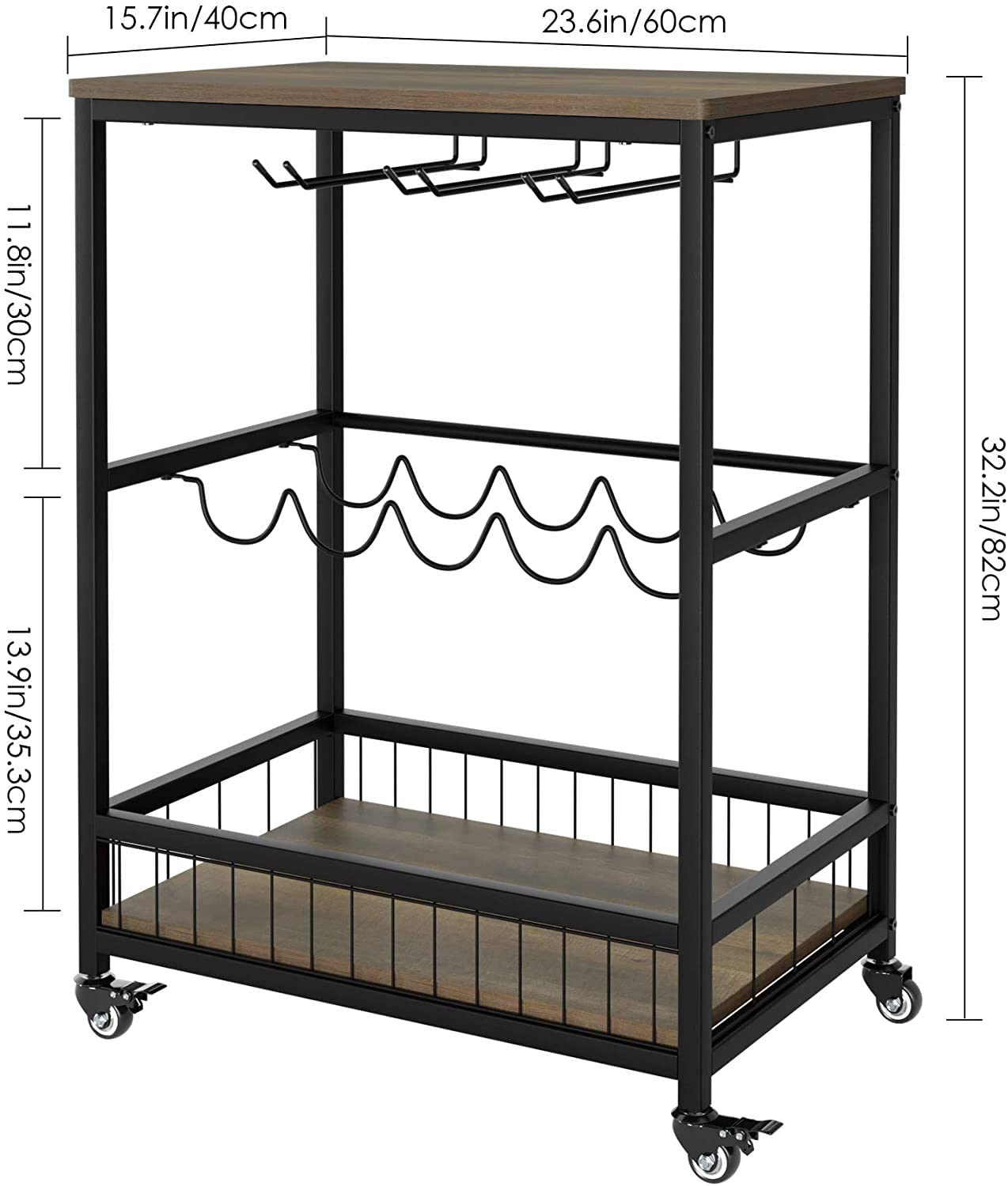 Kitchen Serving Trolley Cart with  Wine Rack