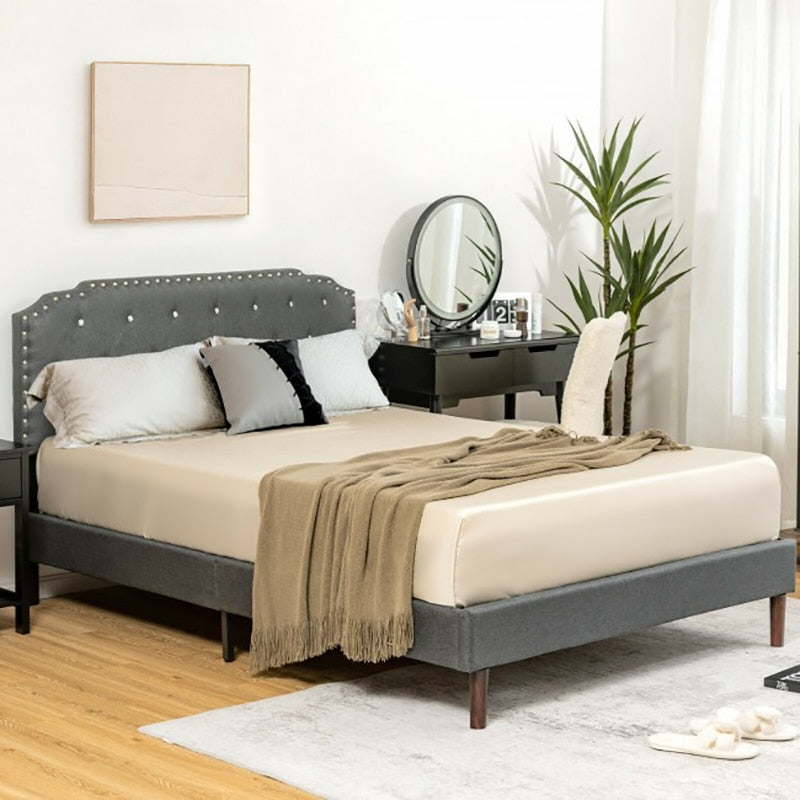 Upholstered Bed Frame w/Adjustable Diamond Button Headboard