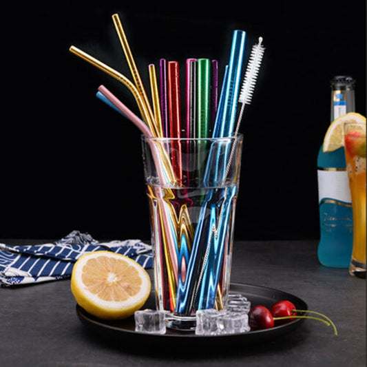 50pcs Titanium-Plated Colored Metal Straws Set