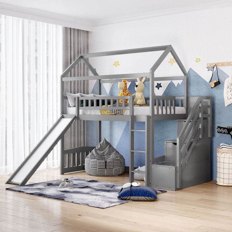 Twin Size Loft Bed with Slide Kids