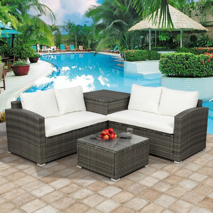 4PCS Outdoor Cushioned Rattan Wicker Set