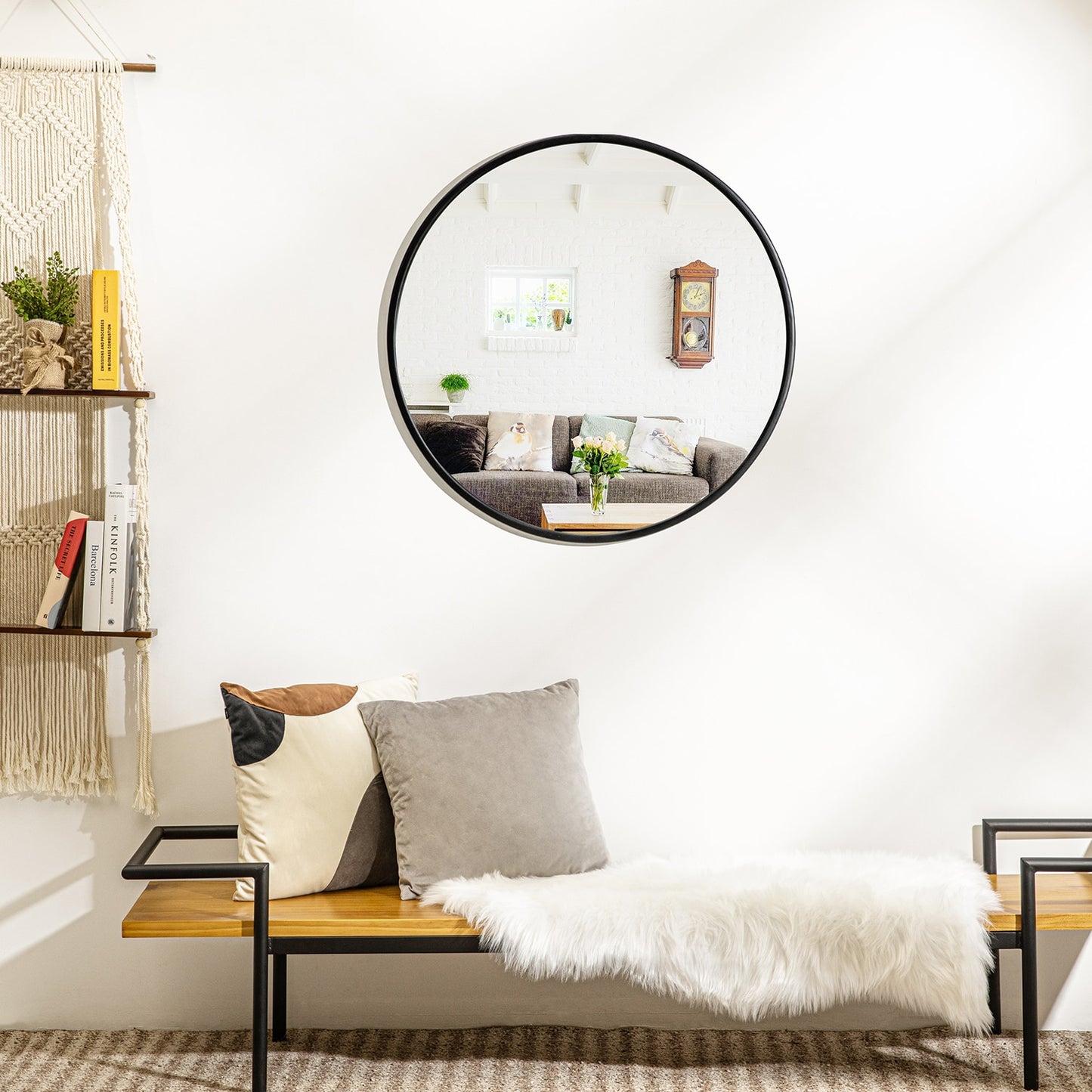 Hanging Black Circle Wall Mirror