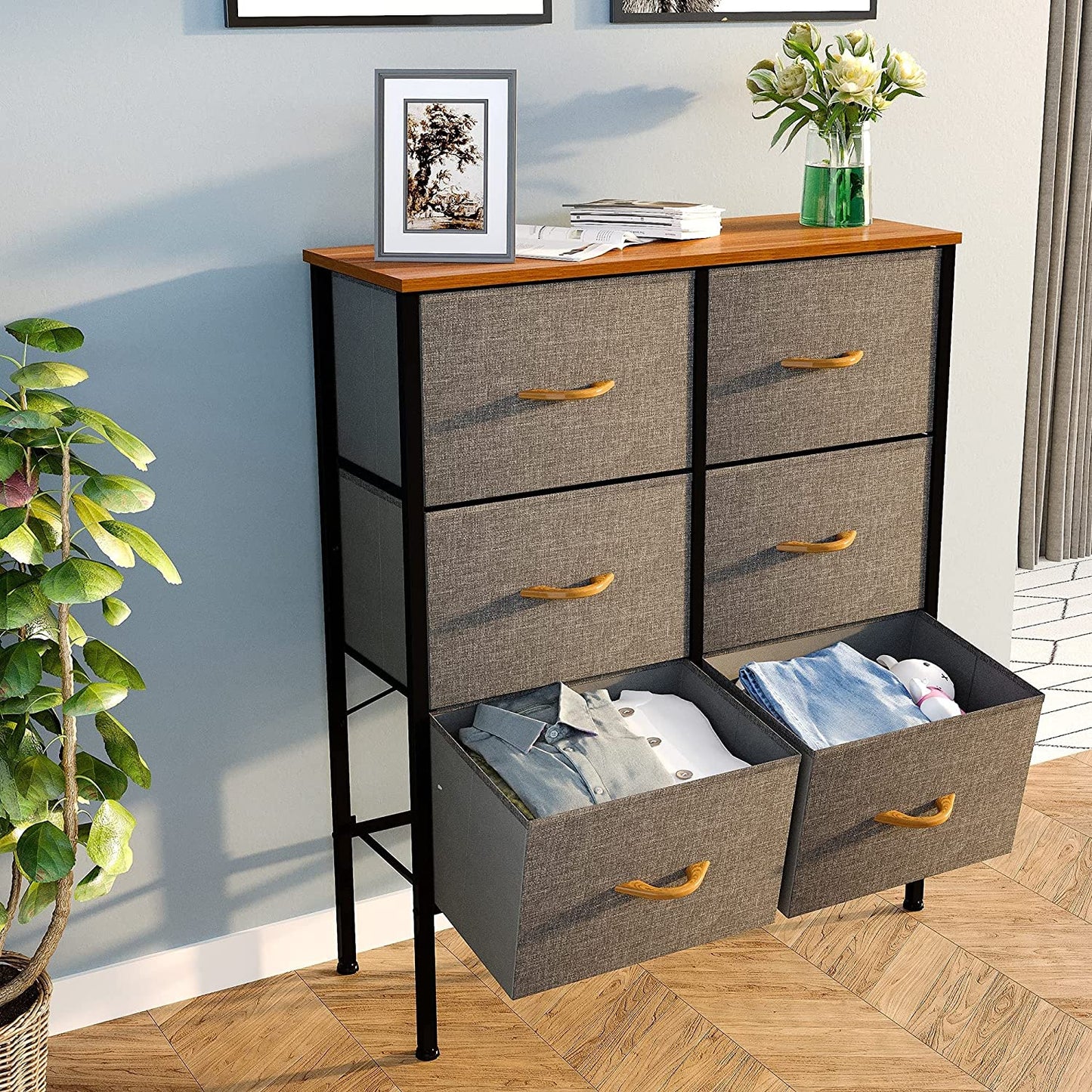 Dresser With 6 Drawers Fabric Storage Tower