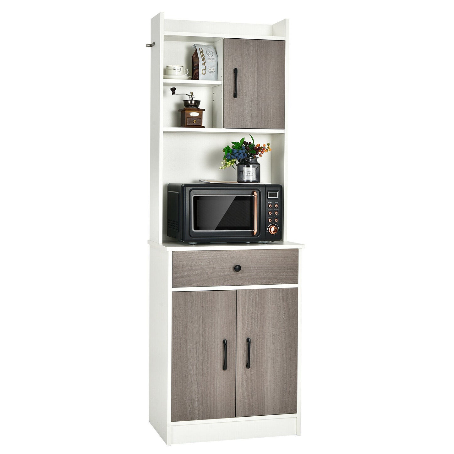 3-Door Kitchen Buffet Pantry Cabinet w/Hutch