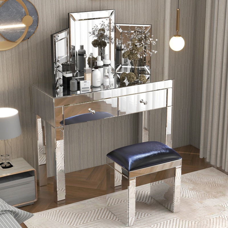 Vanity Dressing Table with Stool and Mirror