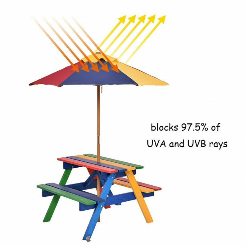 Kids Colorful Picnic Table with Umbrella