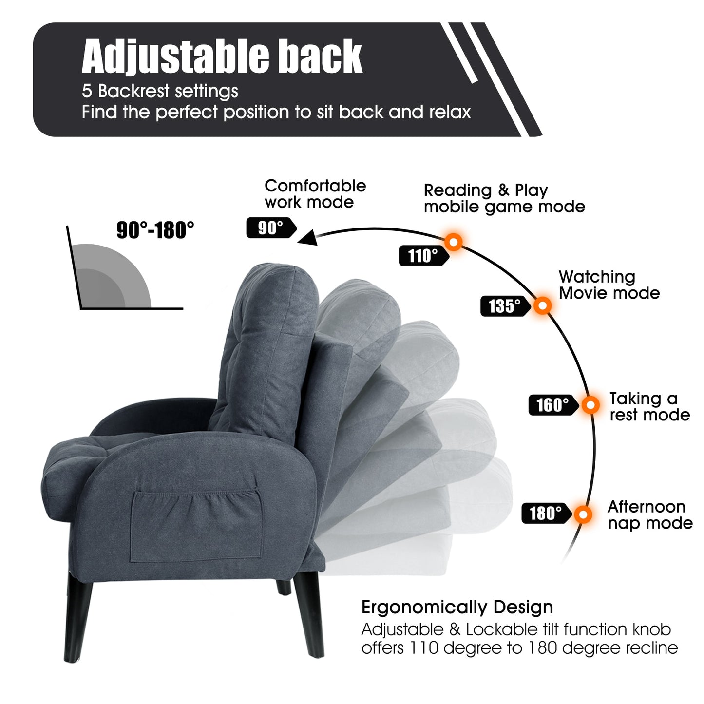 Accent Chair with Adjustable Backrest and Ottoman