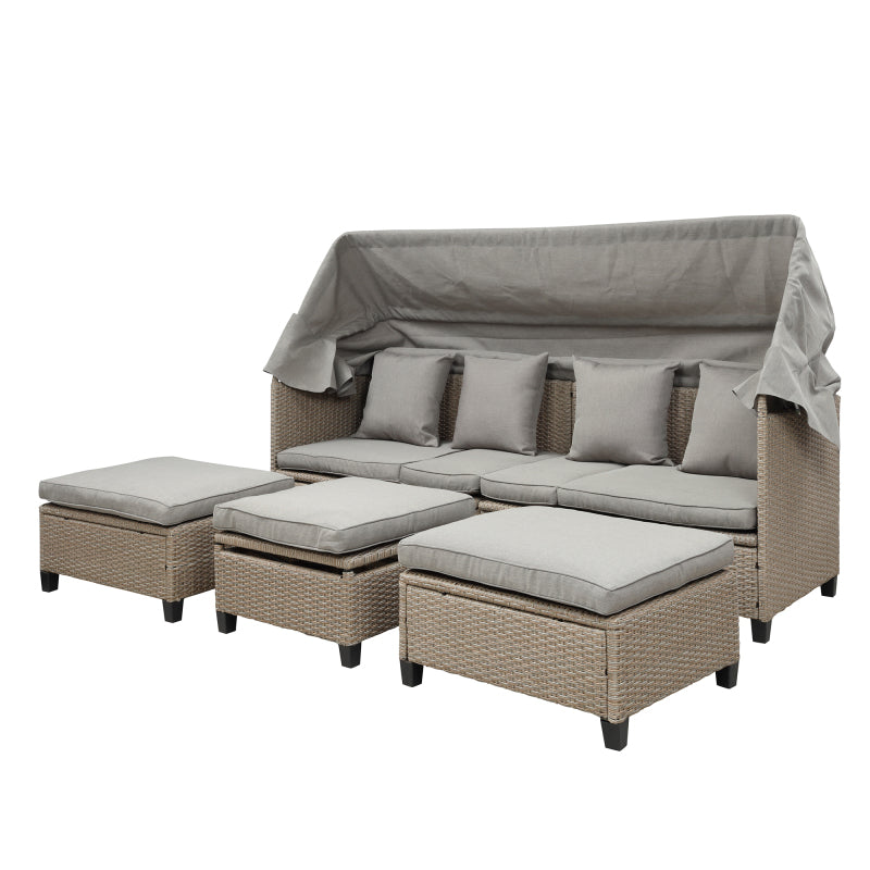 4PC Wicker Patio Sofa Set w/Retractable Canopy