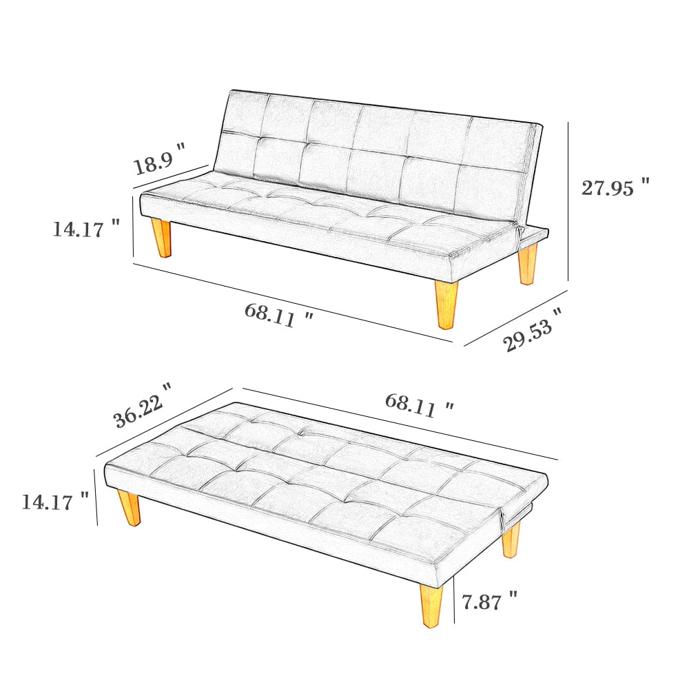 PU Leather Sofa Bed Convertible Folding Futon