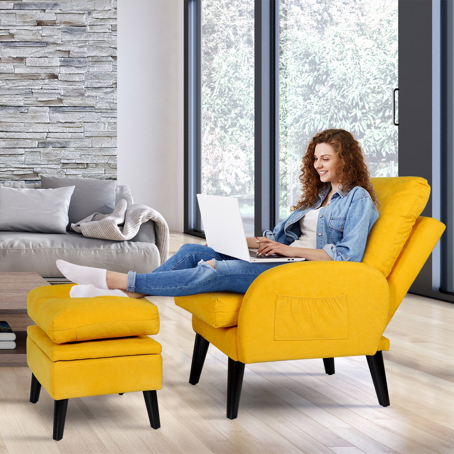 Accent Chair with Adjustable Backrest and Ottoman