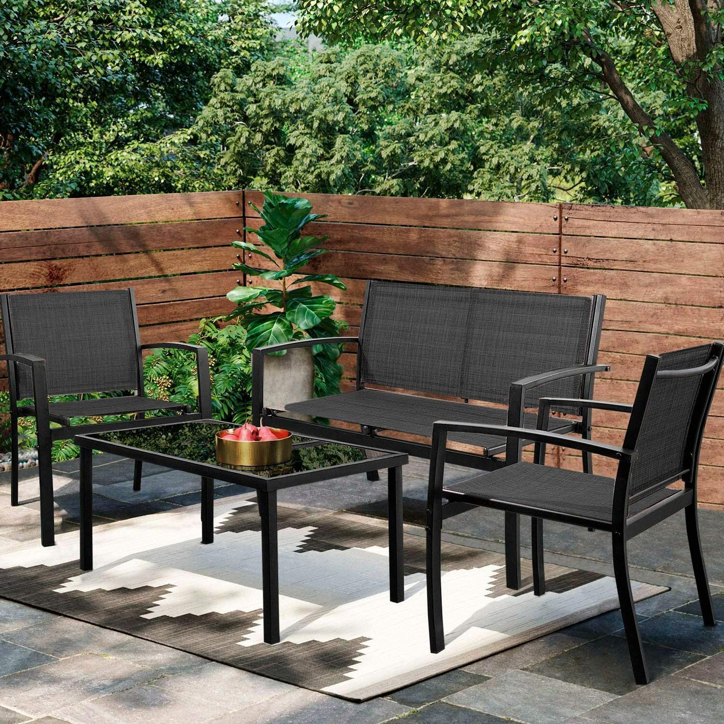 4 Pieces Patio Furniture Set, w/Glass Table