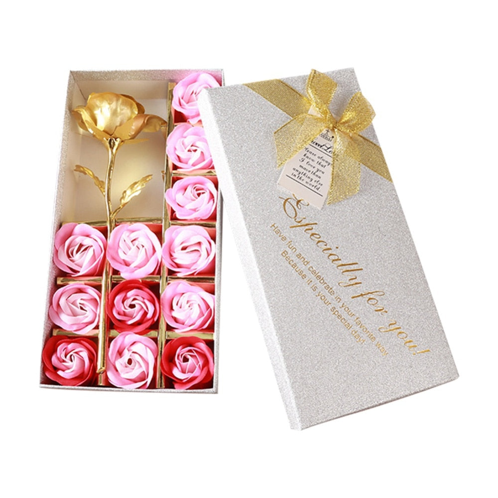 Gold Foil Artificial Rose Soap Gift Box