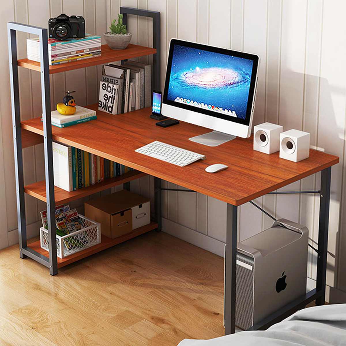 Modern Desks with 4 Tiers Bookshelf