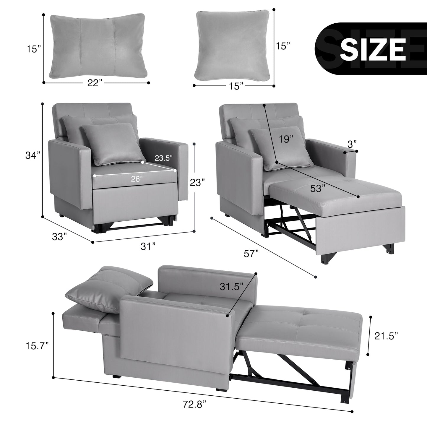 3-in-1 Convertible Sleep Chair Recliner