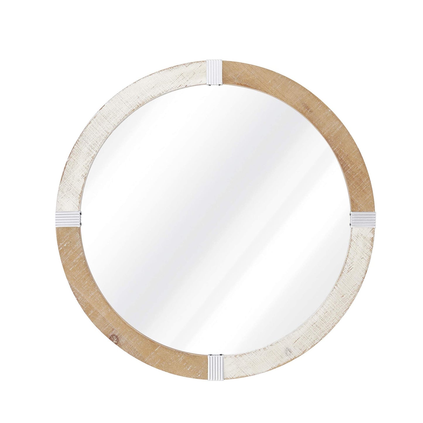 Rustic Wooden Framed Round Wall Mirror