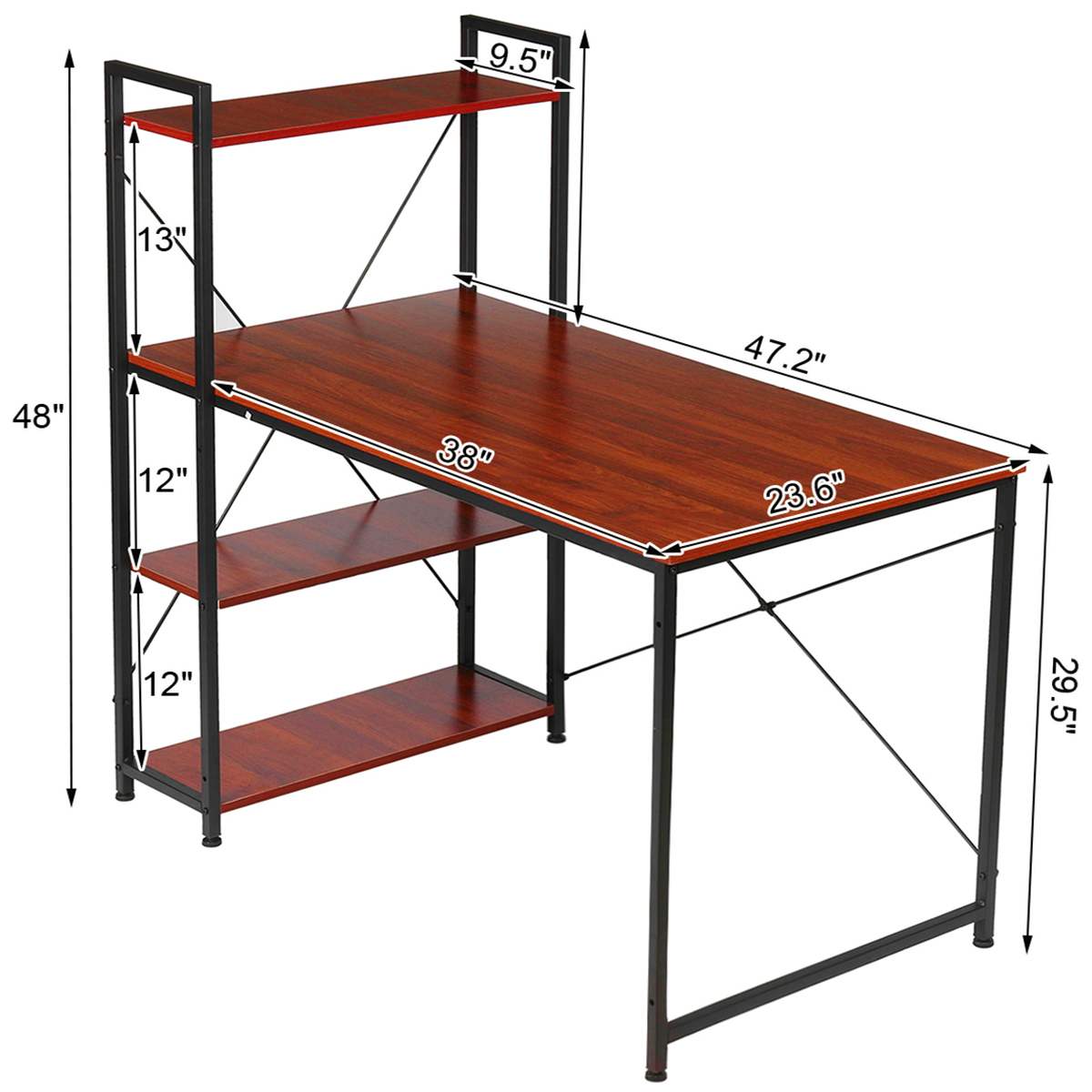 Modern Desks with 4 Tiers Bookshelf